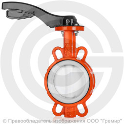 Затвор дисковый поворотный межфланцевый с рукояткой Ду-80 Ру-16 PTFE с нержавеющим диском+PTFE Helver VBS-143