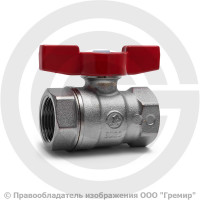 Кран латунный Ду-25 (1") Ру-40 ВР (ВН) никель полнопроходной бабочка Itap Ideal 092