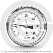 Термометр биметаллический осевой диаметр 100мм L=50мм G1/2" (Т<160°С) ТБП-Т Завод теплотехнических приборов
