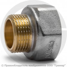 Переход латунный (переходник) ВР-НР (ВН-НАР) Ду 32-15 (1 1/4"- 1/2") никель Aquasfera