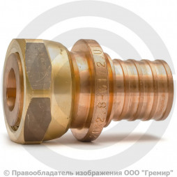 Соединитель бронзовый для PE-X труб Дн 16-1/2" под плоское уплотнение с накидной гайкой RAUTITAN RX+ Rehau