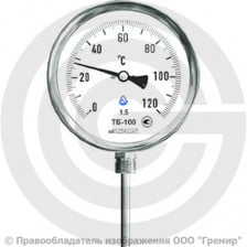 Термометр биметаллический радиальный ТБ-100 G 1/2 Ру-25 от 0°C до +150°C, ножка 100 мм