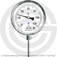 Термометр биметаллический радиальный ТБ-100 G 1/2 Ру-25 от 0°C до +200°C, ножка 100 мм