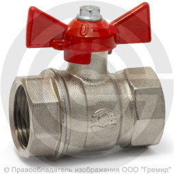 Кран латунный Ду-20 (3/4") Ру-40 ВР (ВН) муфтовый никель бабочка VALFEX 11Б27фт1М