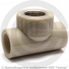 Тройник PP-R комбинированный серый ВР (ВН) Дн 20-1/2" с креплением Wavin Ekoplastik