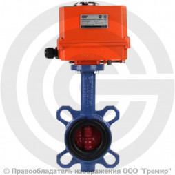 Затвор дисковый поворотный межфланцевый Ду-100 Ру-16 EPDM с чугунным диском Tecofi VPI4448-N24EP с электроприводом Nutork 230В