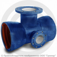 Тройник с пожарной подставкой раструб-фланец ППТРФ ВЧШГ с ЦПП Ду 600-500