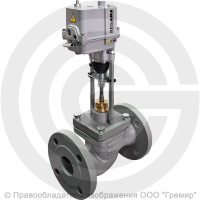 Клапан регулирующий двухходовой чугунный фланцевый Ду-65 Ру-16 Kvy=63 м3/ч с электроприводом Regada ST mini 220В без датчика 25ч945нж Энерготехномаш