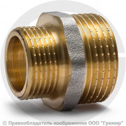 Ниппель латунный переходной НР (НАР) Ду 25-20 (1"- 3/4") никель Aquasfera