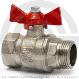 Кран латунный Ду-32 (1 1/4") Ру-40 ВР-НР (ВН-НАР) никель бабочка VALFEX 11Б27фт1М