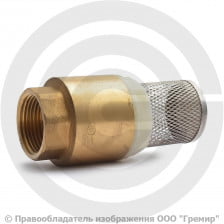 Клапан обратный осевой латунный приемный с сеткой Ду-15 (1/2") Ру-16 ВР (ВН) (Т<100°С) шток латунь Китай