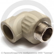 Угольник PP-R комбинированный серый НР (НАР) Дн 25-3/4" 90гр Pro Aqua