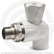 Кран PP-R Дн 20-1/2" НР (НАР) угловой для радиатора белый RTP (РосТурПласт)