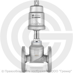Клапан запорно-регулирующий нержавеющий фланцевый Ду-32 Ру-16 Kvs=21м3/ч с нержавеющим пневмоприводом 80мм PV-F Helver