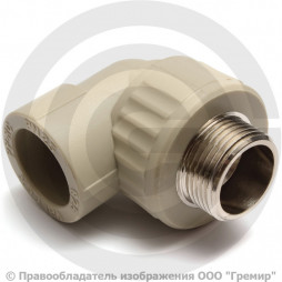 Угольник PP-R комбинированный серый НР (НАР) Дн 20-3/4" 90гр Wavin Ekoplastik