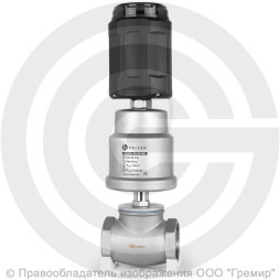 Клапан запорно-регулирующий нержавеющий Ду-32 (1 1/4") Ру-16 ВР (ВН) Kvs=21м3/ч с нержавеющим пневмоприводом 80мм и позиционером PV Helver
