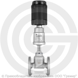 Клапан запорно-регулирующий нержавеющий фланцевый Ду-32 Ру-16 Kvs=21м3/ч с нержавеющим пневмоприводом 80мм и позиционером PV-F Helver