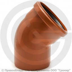 Отвод НПВХ (ПВХ) с раструбом коричневый Дн 250 45гр б/нап в/к Ostendorf KGB